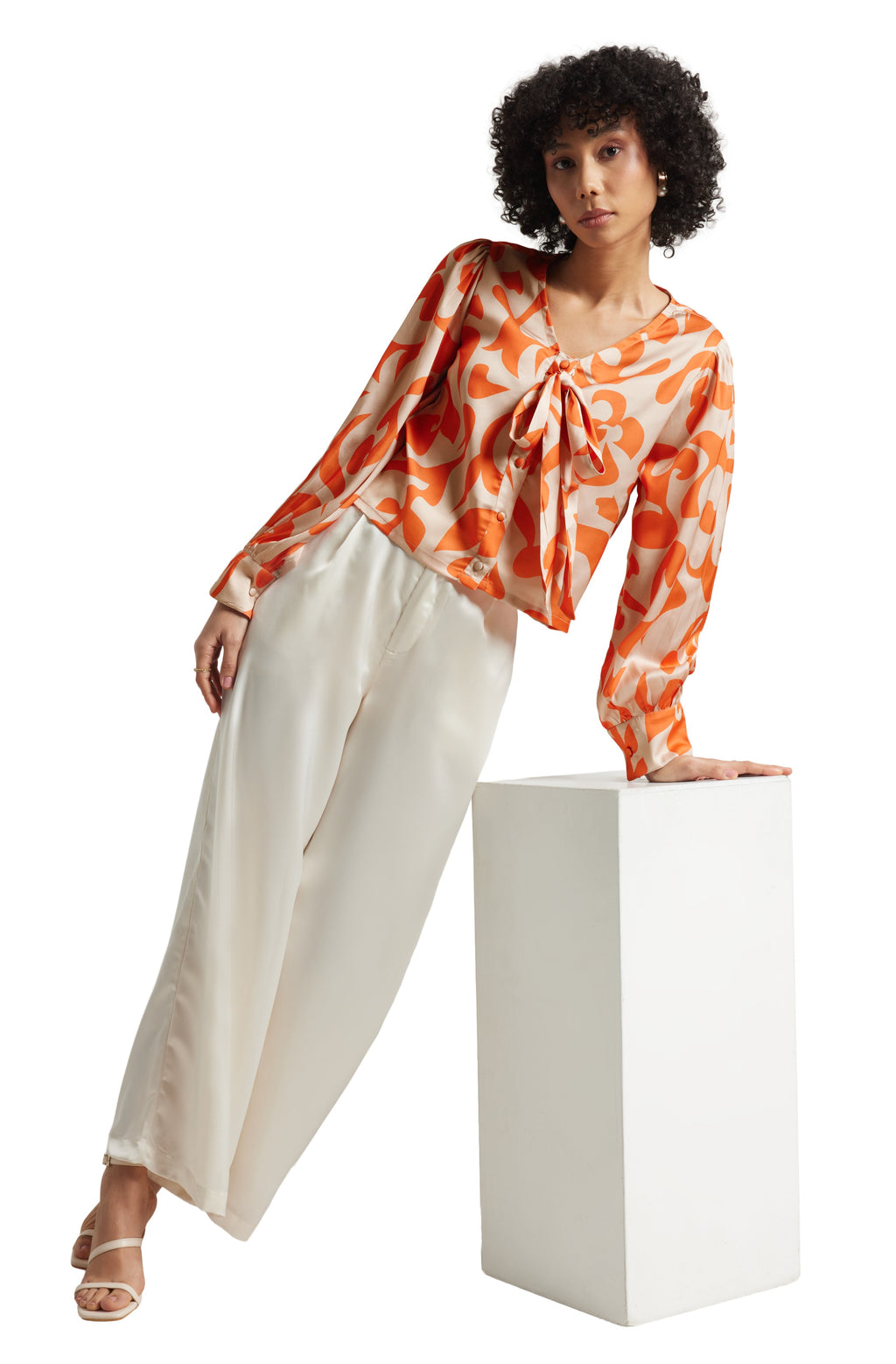 Zaccai Women's Orange Satin Abstract Top | Grocsy