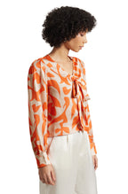 Zaccai Women's Orange Satin Abstract Top | Grocsy