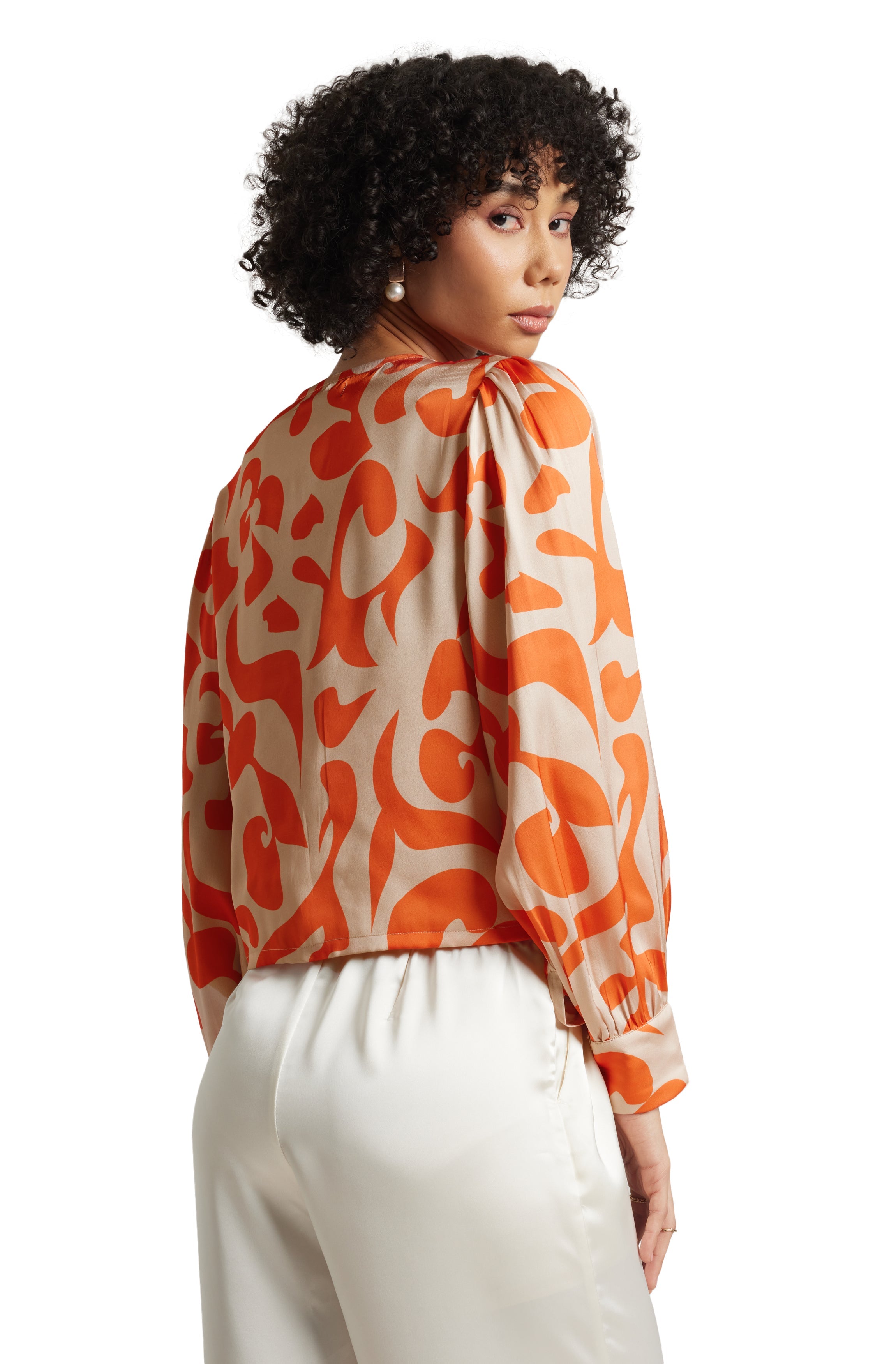 Zaccai Women's Orange Satin Abstract Top | Grocsy