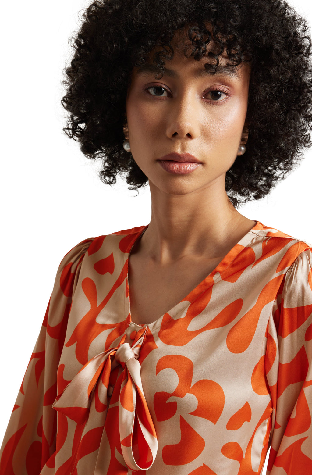 Zaccai Women's Orange Satin Abstract Top | Grocsy