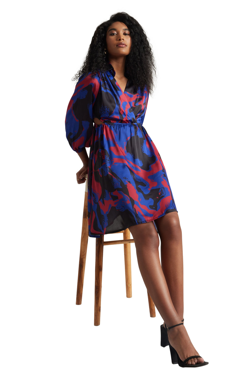 Zaccai Women's Blue Satin Abstract Dress | Grocsy