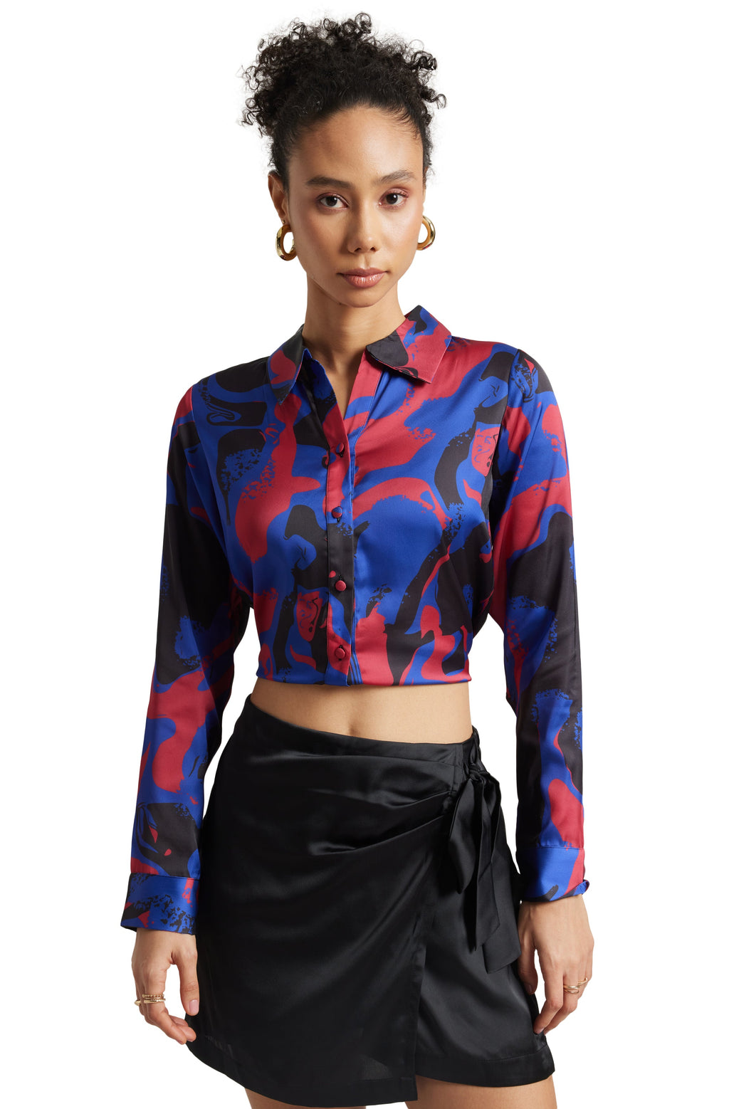 Zaccai Women's Blue Satin Abstract Top | Grocsy