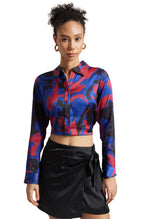 Zaccai Women's Blue Satin Abstract Top | Grocsy
