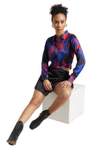 Zaccai Women's Blue Satin Abstract Top | Grocsy