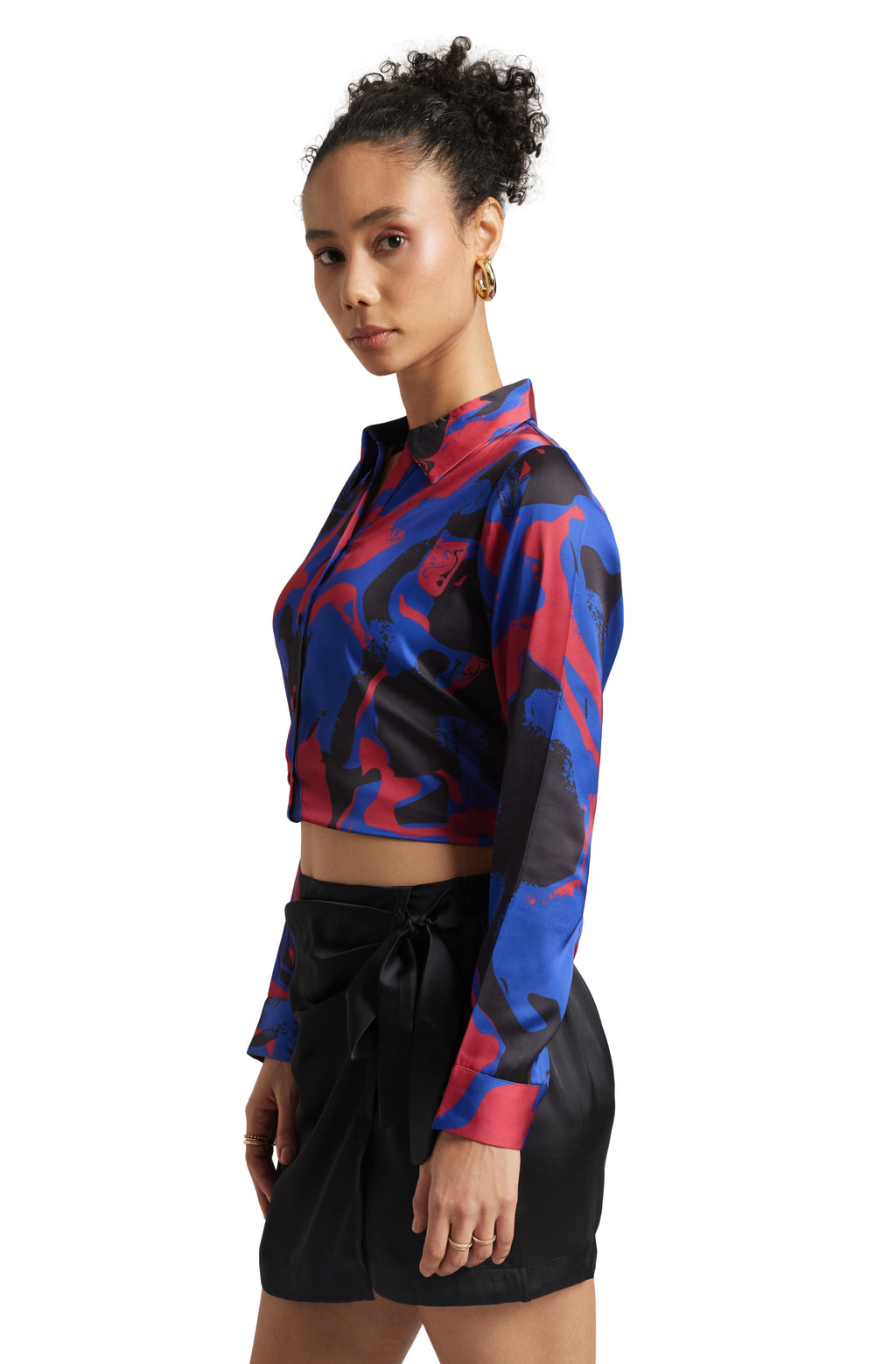Zaccai Women's Blue Satin Abstract Top | Grocsy