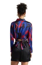 Zaccai Women's Blue Satin Abstract Top | Grocsy