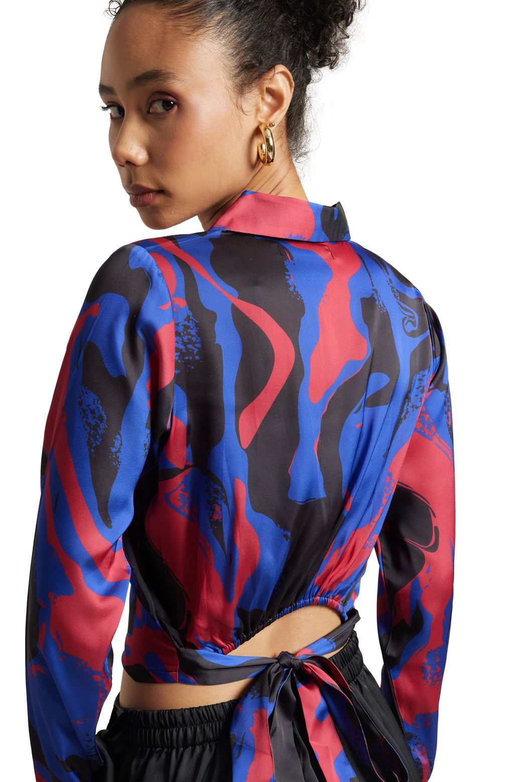 Zaccai Women's Blue Satin Abstract Top | Grocsy