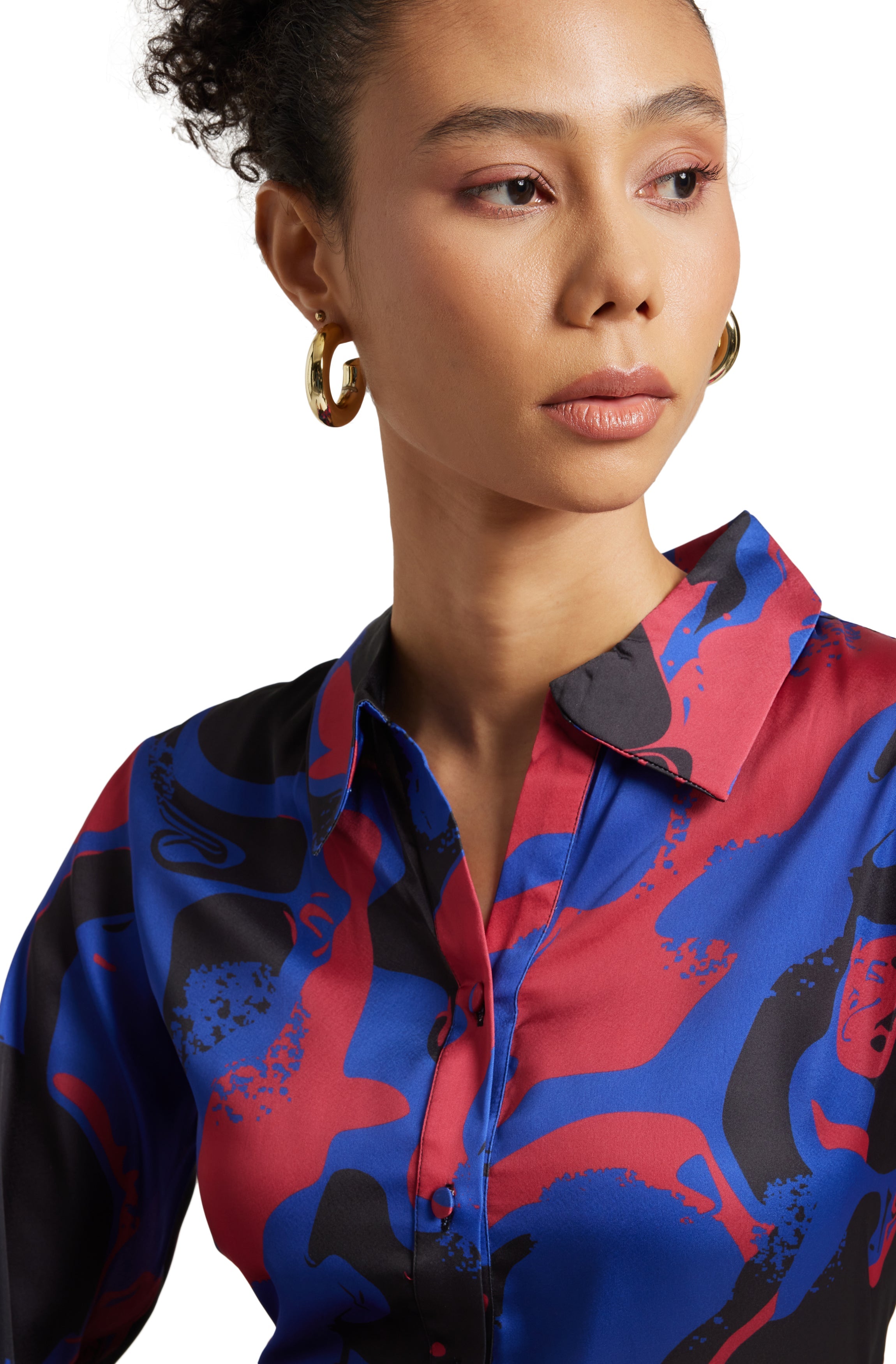 Zaccai Women's Blue Satin Abstract Top | Grocsy