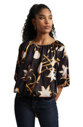 Zaccai Women's Black Satin Abstract Top | Grocsy