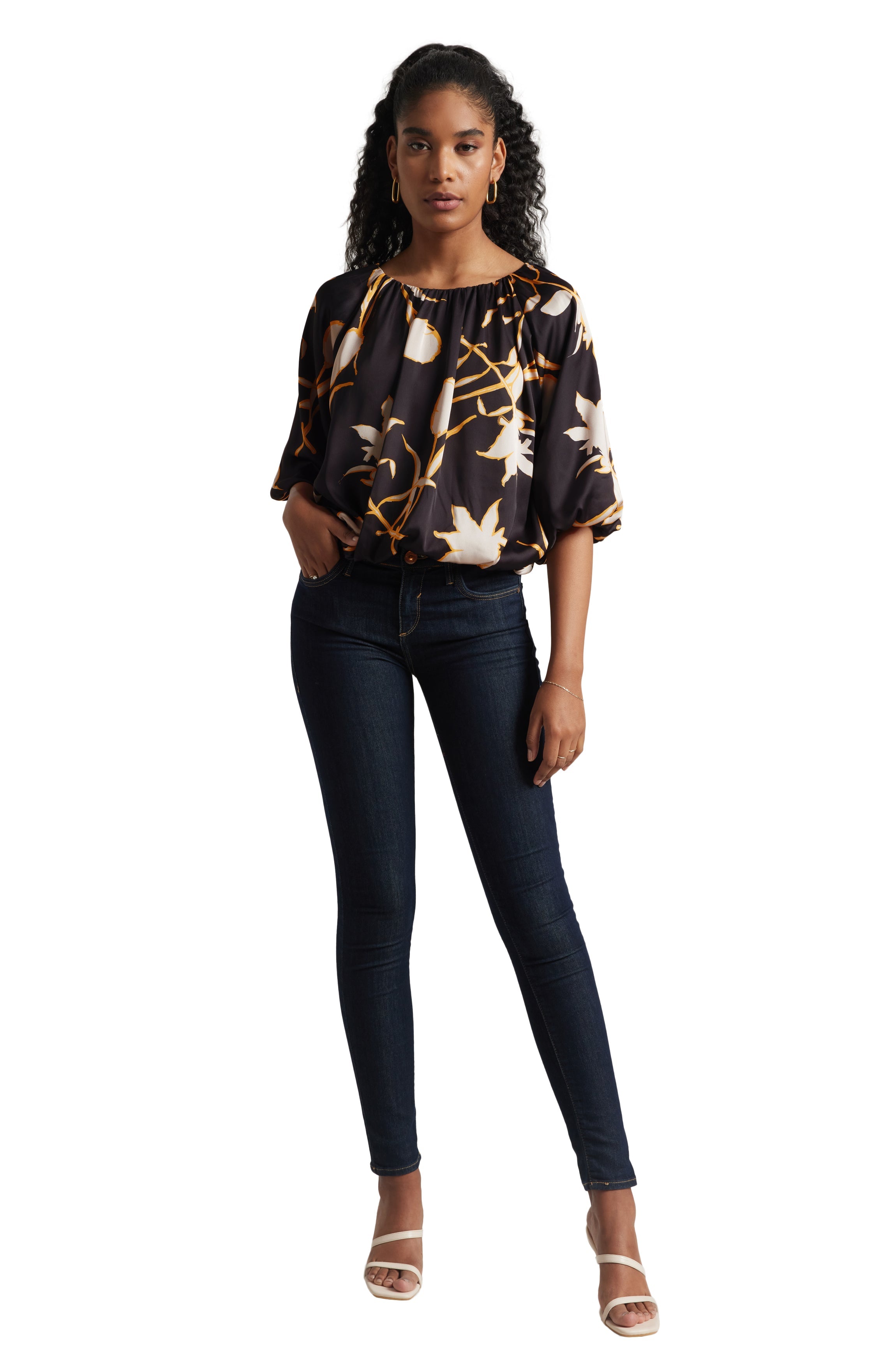 Zaccai Women's Black Satin Abstract Top | Grocsy