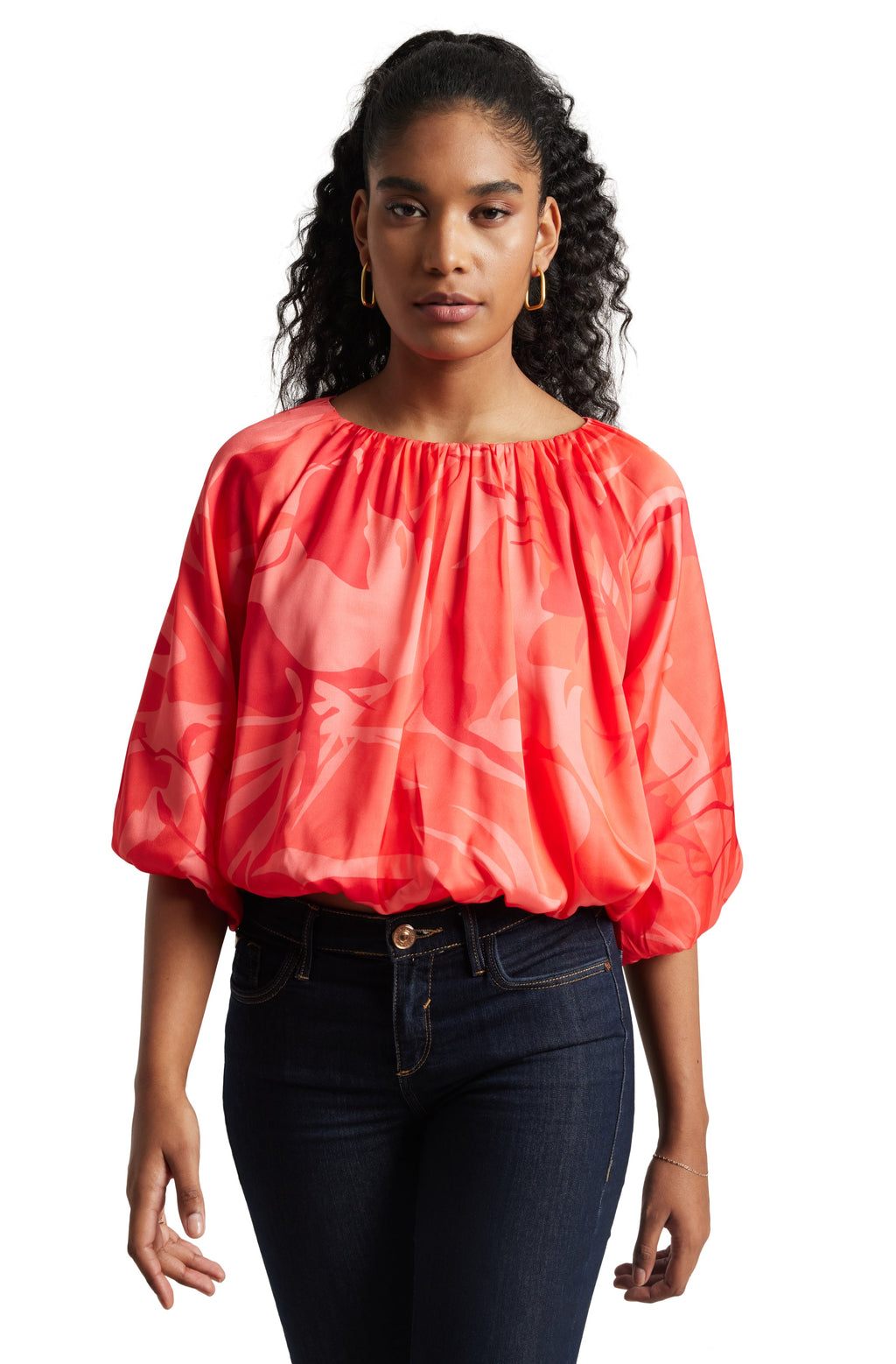 Zaccai Women's Coral Satin Abstract Top | Grocsy