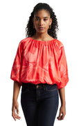Zaccai Women's Coral Satin Abstract Top | Grocsy
