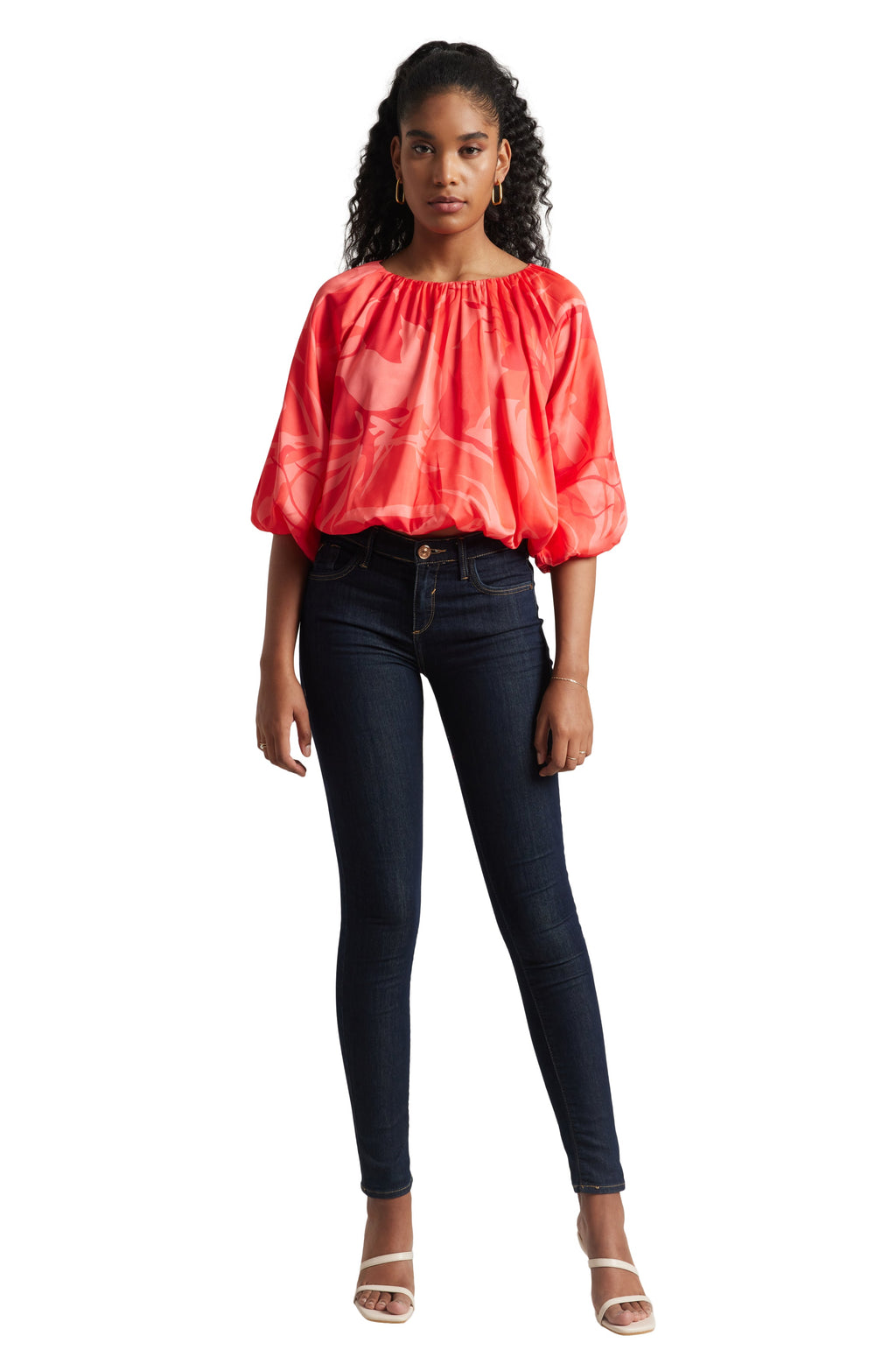 Zaccai Women's Coral Satin Abstract Top | Grocsy