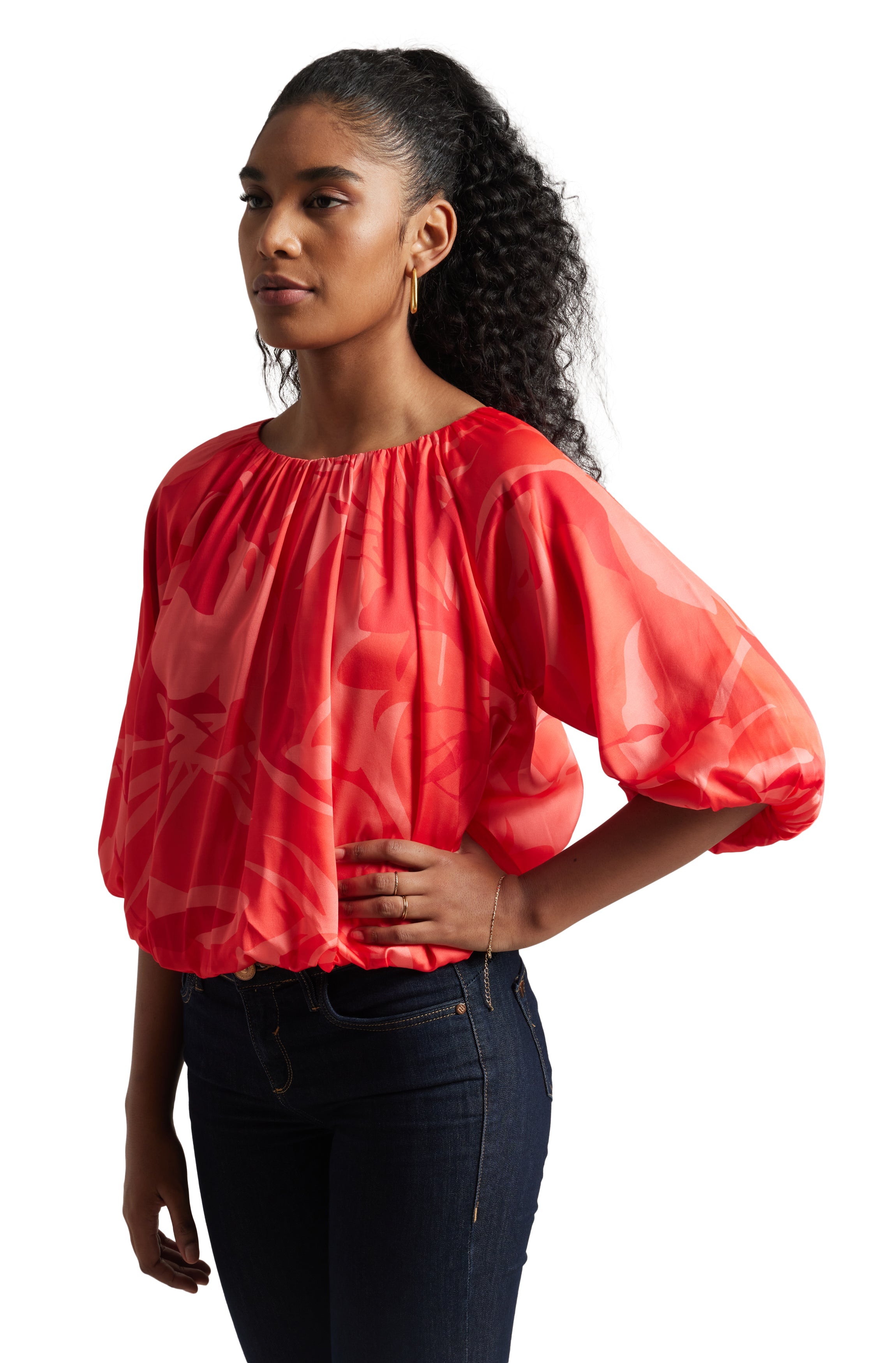 Zaccai Women's Coral Satin Abstract Top | Grocsy