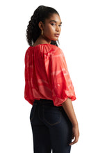 Zaccai Women's Coral Satin Abstract Top | Grocsy