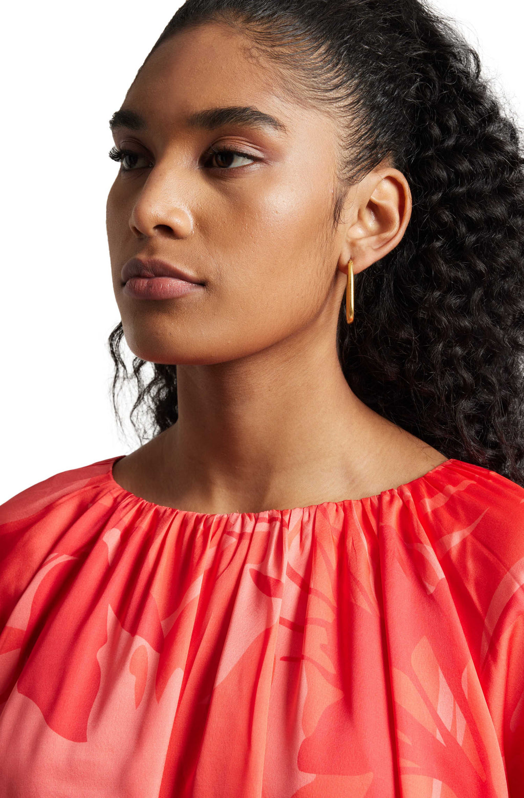 Zaccai Women's Coral Satin Abstract Top | Grocsy