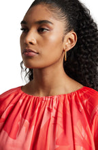Zaccai Women's Coral Satin Abstract Top | Grocsy