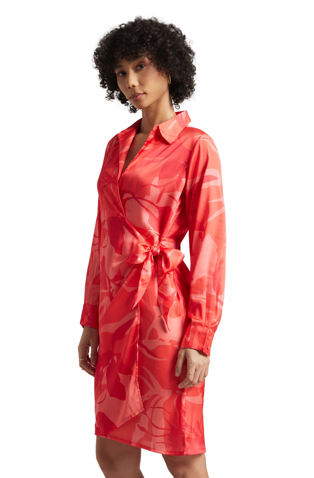 Zaccai Women's Coral Satin Abstract Dress | Grocsy