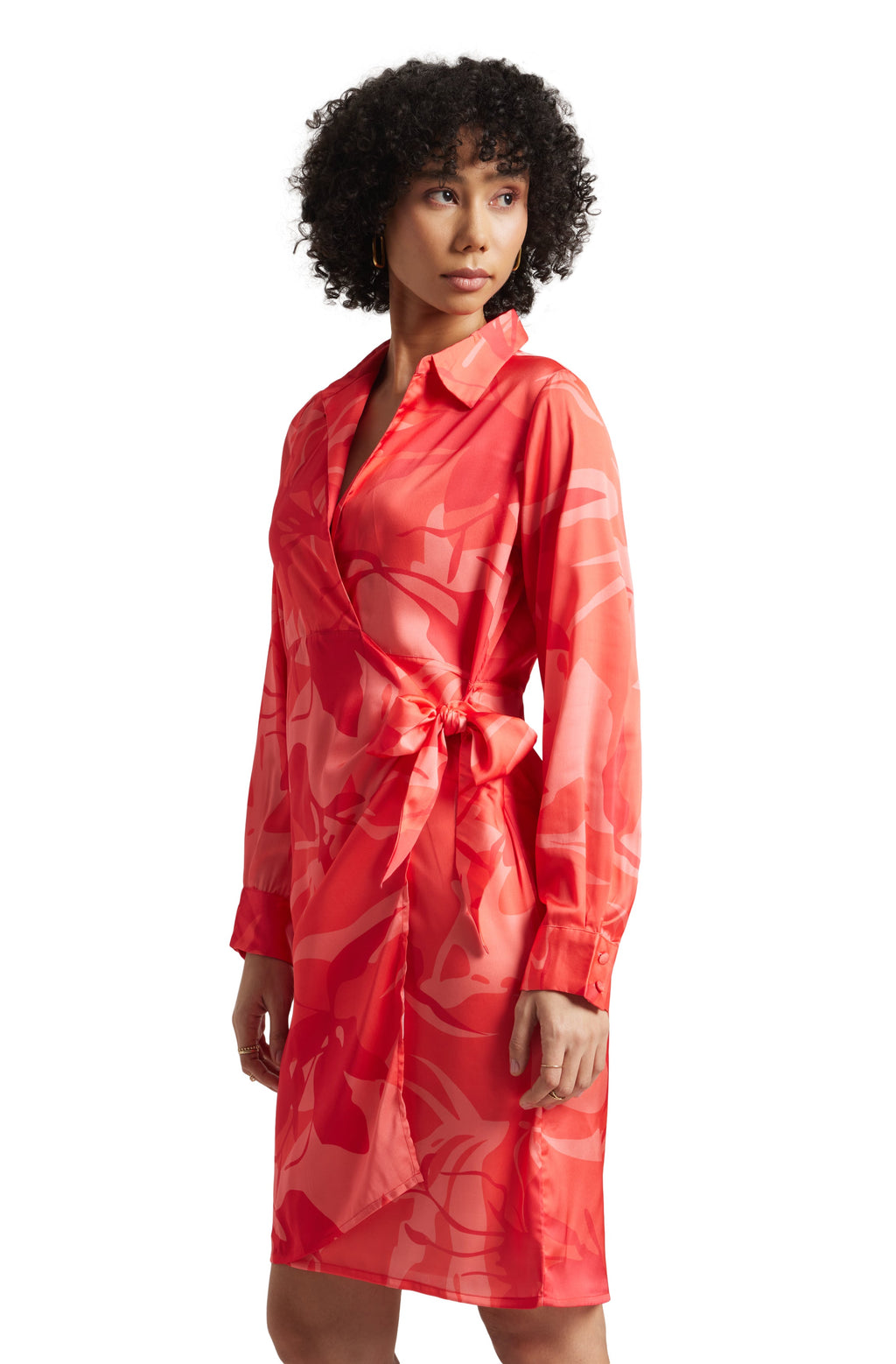 Zaccai Women's Coral Satin Abstract Dress | Grocsy