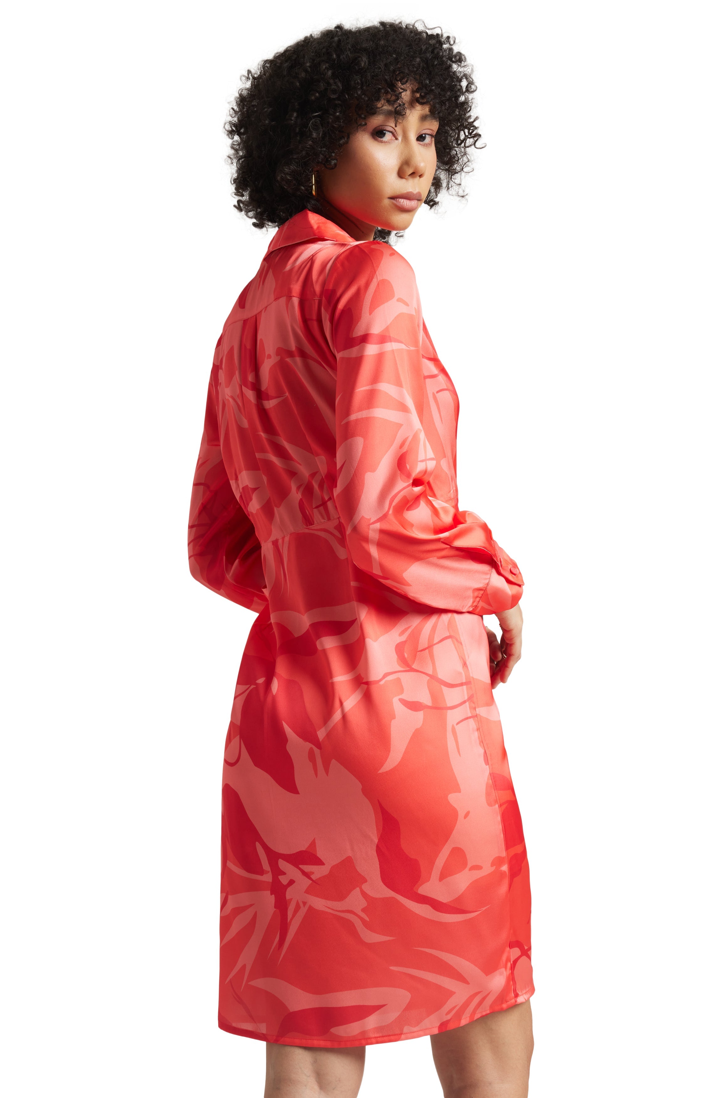 Zaccai Women's Coral Satin Abstract Dress | Grocsy