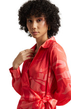 Zaccai Women's Coral Satin Abstract Dress | Grocsy