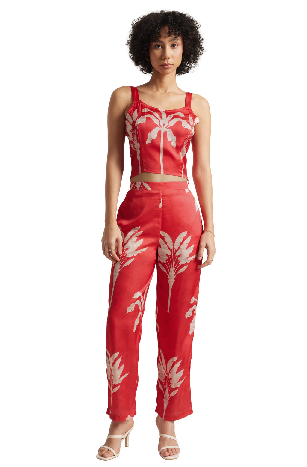 Zaccai Women's Red Satin Printed Co-ord Set | Grocsy