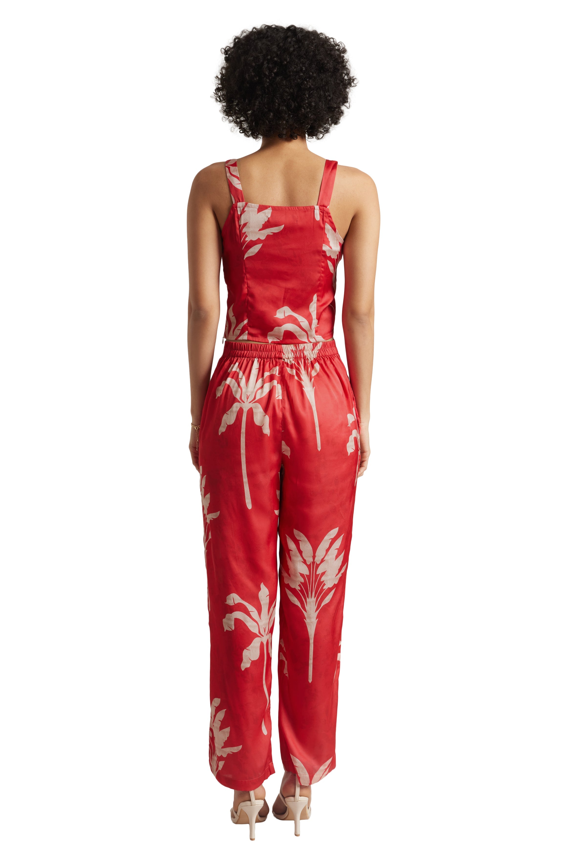 Zaccai Women's Red Satin Printed Co-ord Set | Grocsy