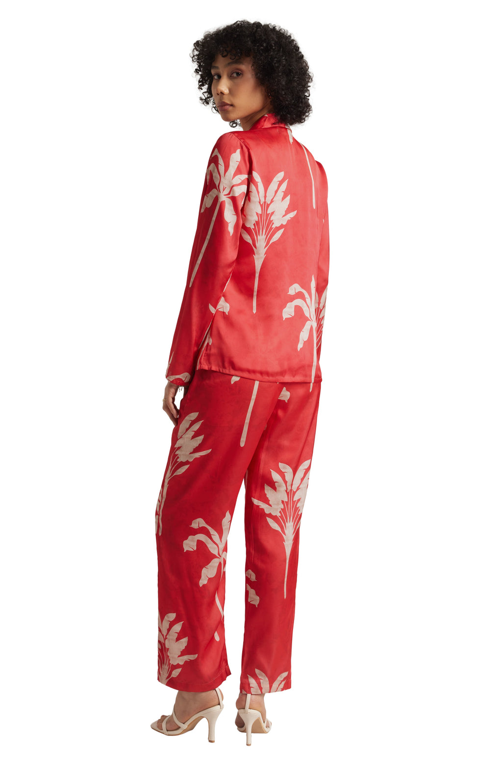 Zaccai Women's Red Satin Printed Co-ord Set | Grocsy