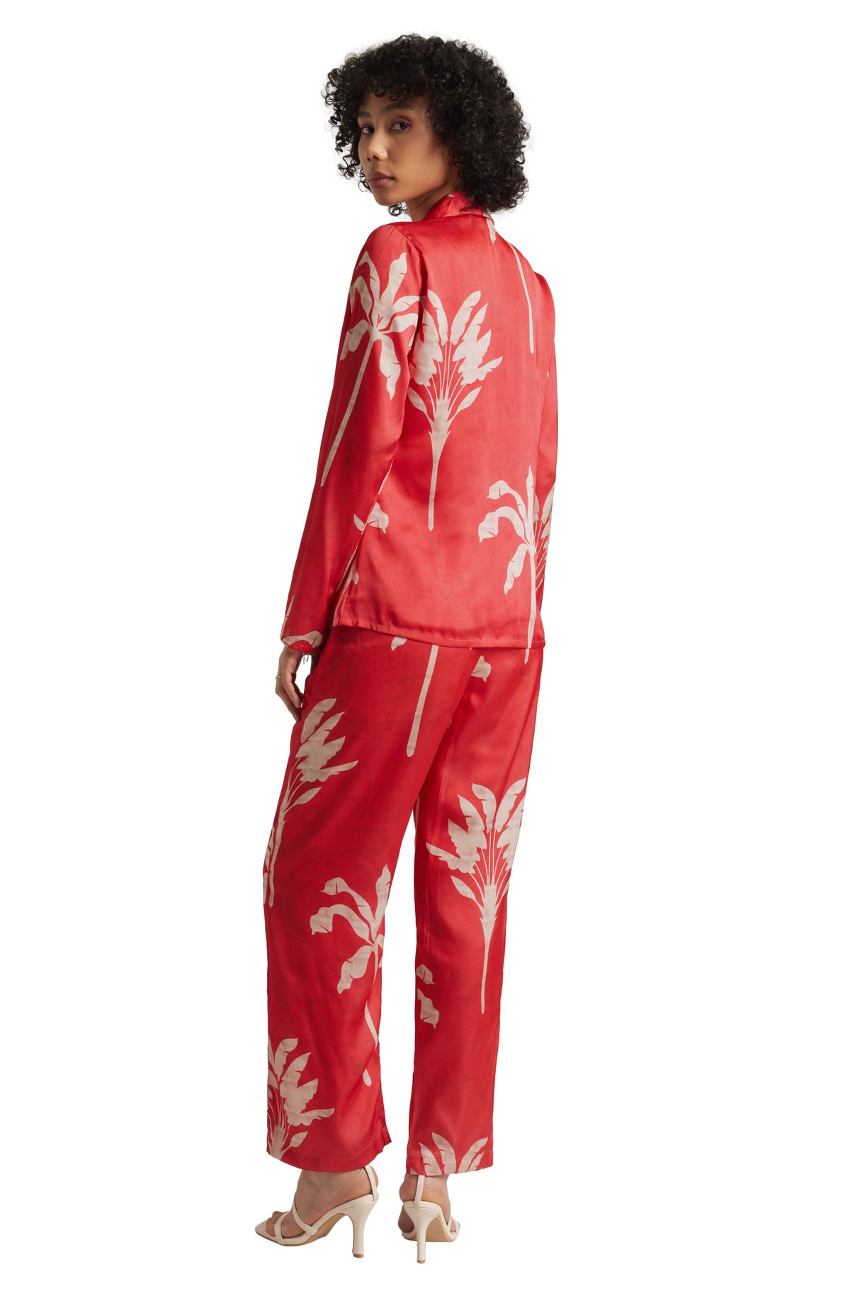 Zaccai Women's Red Satin Printed Co-ord Set | Grocsy