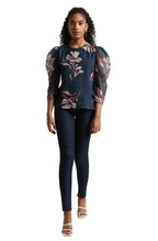 Zaccai Women's Navy Blue Organza Floral Top | Grocsy