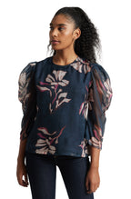 Zaccai Women's Navy Blue Organza Floral Top | Grocsy