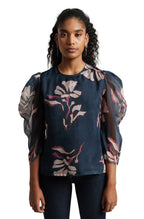 Zaccai Women's Navy Blue Organza Floral Top | Grocsy
