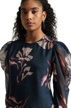 Zaccai Women's Navy Blue Organza Floral Top | Grocsy