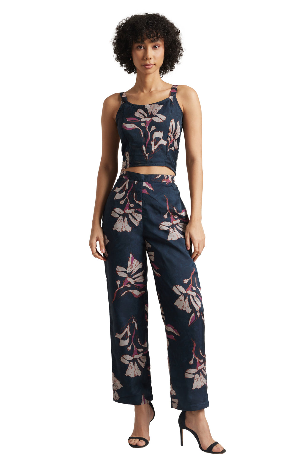 Zaccai Women's Navy Organza Floral Co-ord Set | Grocsy