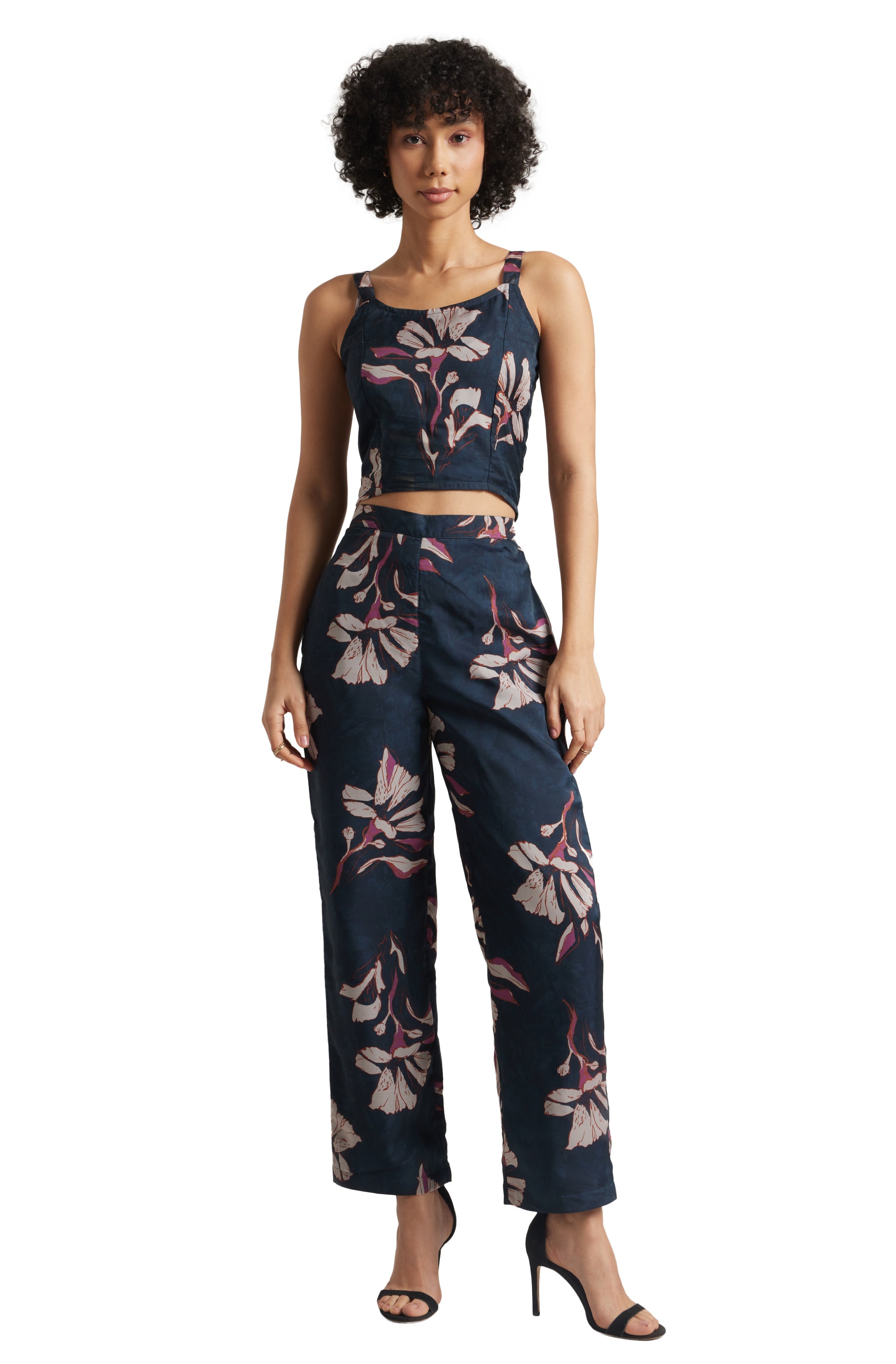 Zaccai Women's Navy Organza Floral Co-ord Set | Grocsy