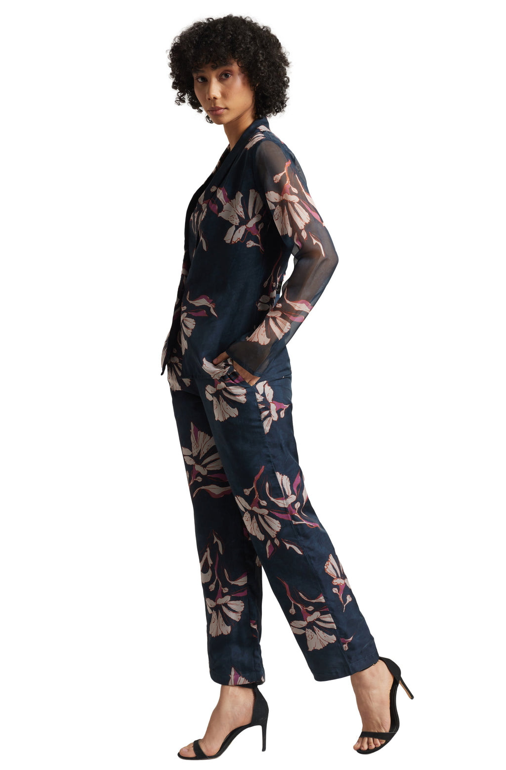 Zaccai Women's Navy Organza Floral Co-ord Set | Grocsy