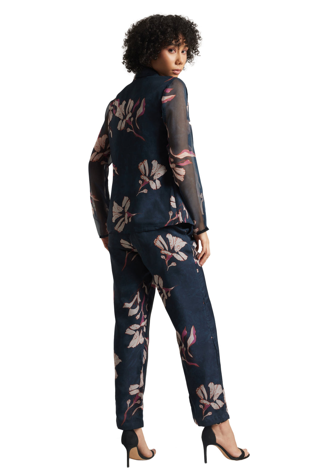 Zaccai Women's Navy Organza Floral Co-ord Set | Grocsy