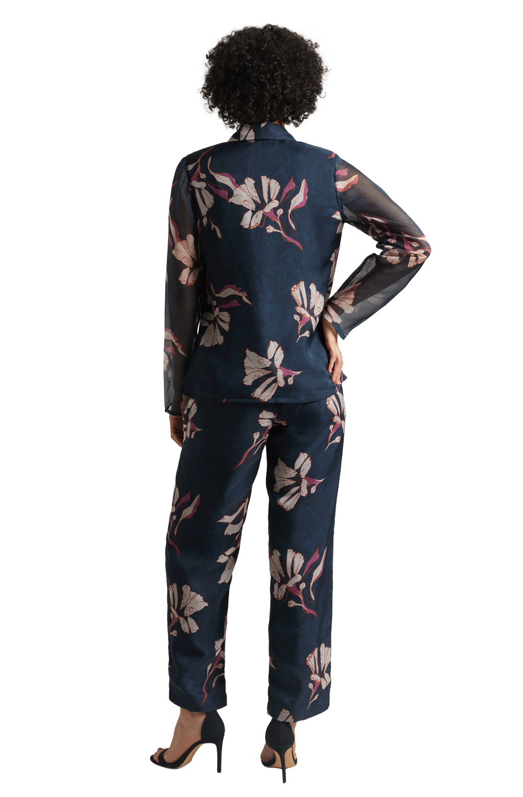 Zaccai Women's Navy Organza Floral Co-ord Set | Grocsy