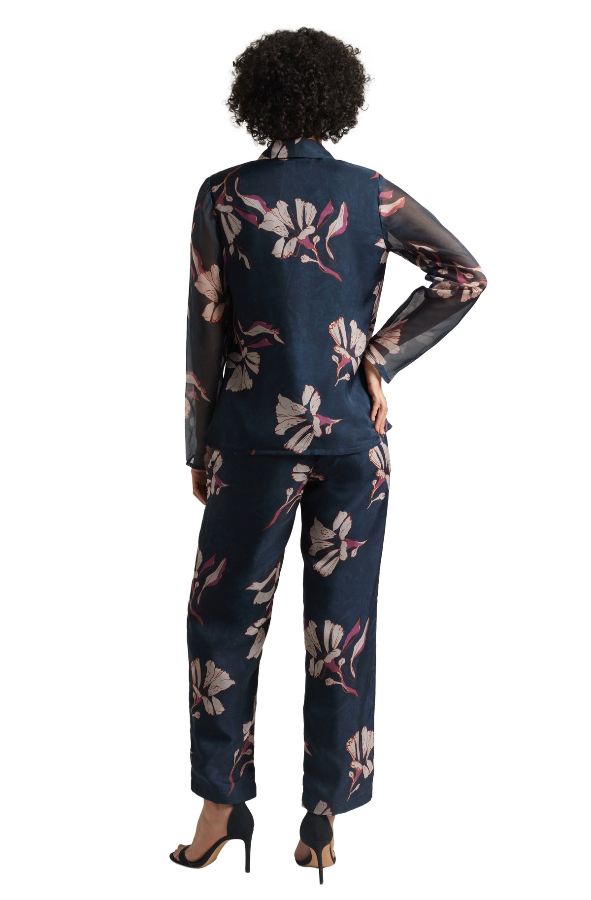 Zaccai Women's Navy Organza Floral Co-ord Set | Grocsy
