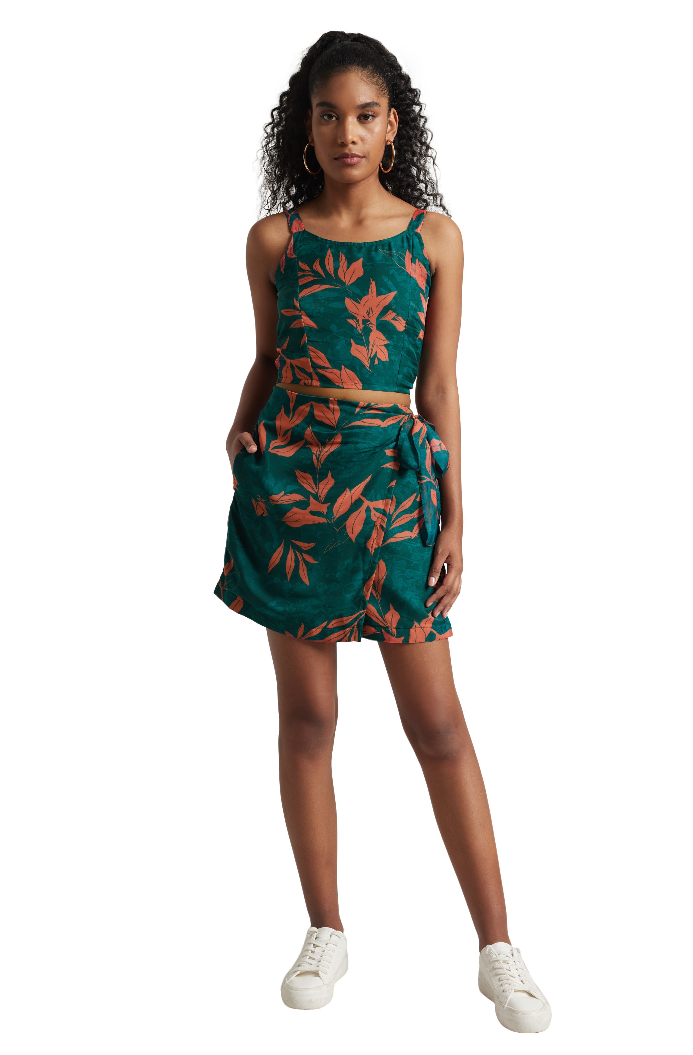 Zaccai Women's Teal Green Organza Abstract Co-ord Set | Grocsy