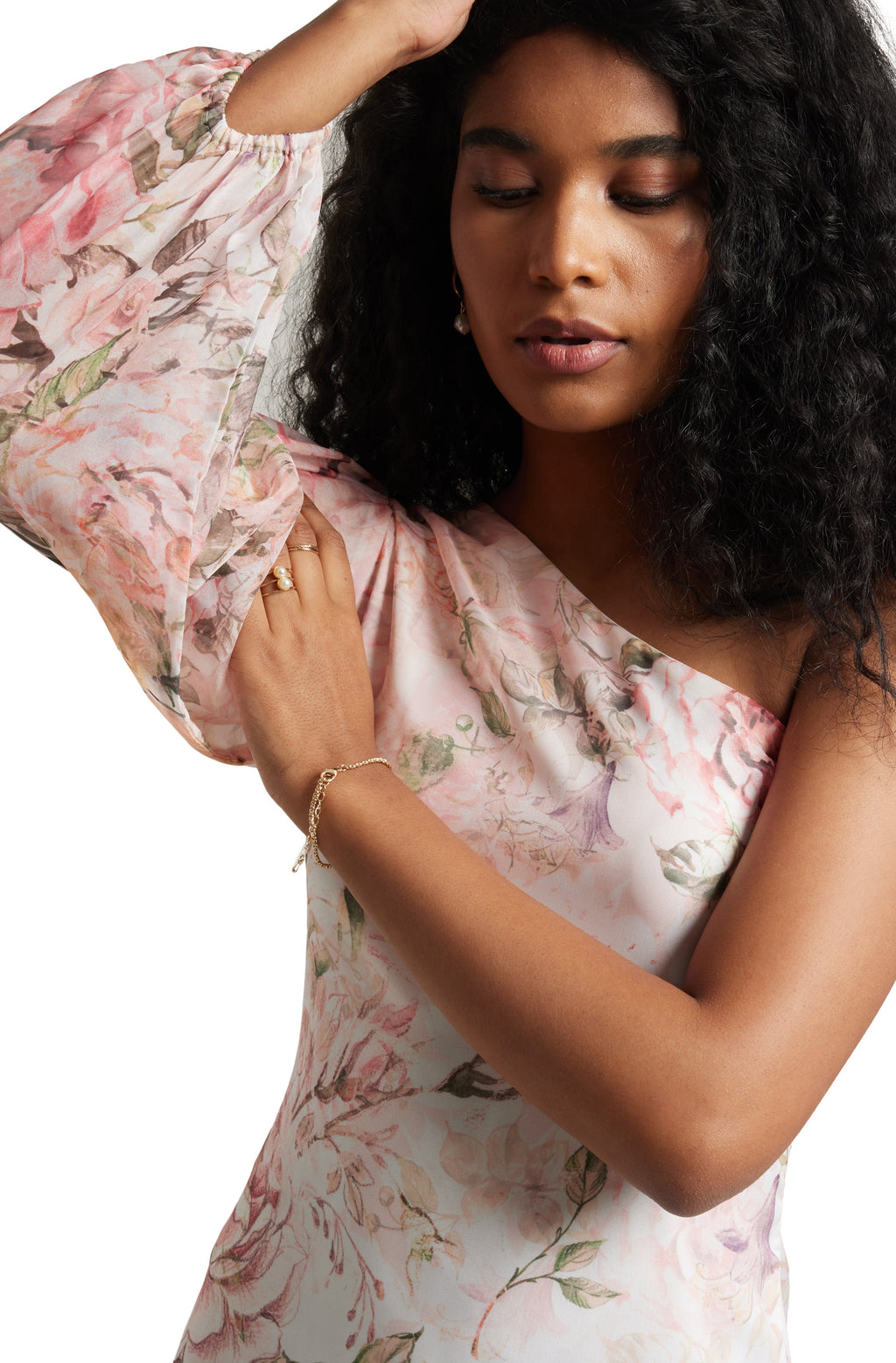 Zaccai Women's Beige Organza Floral Dress | Grocsy
