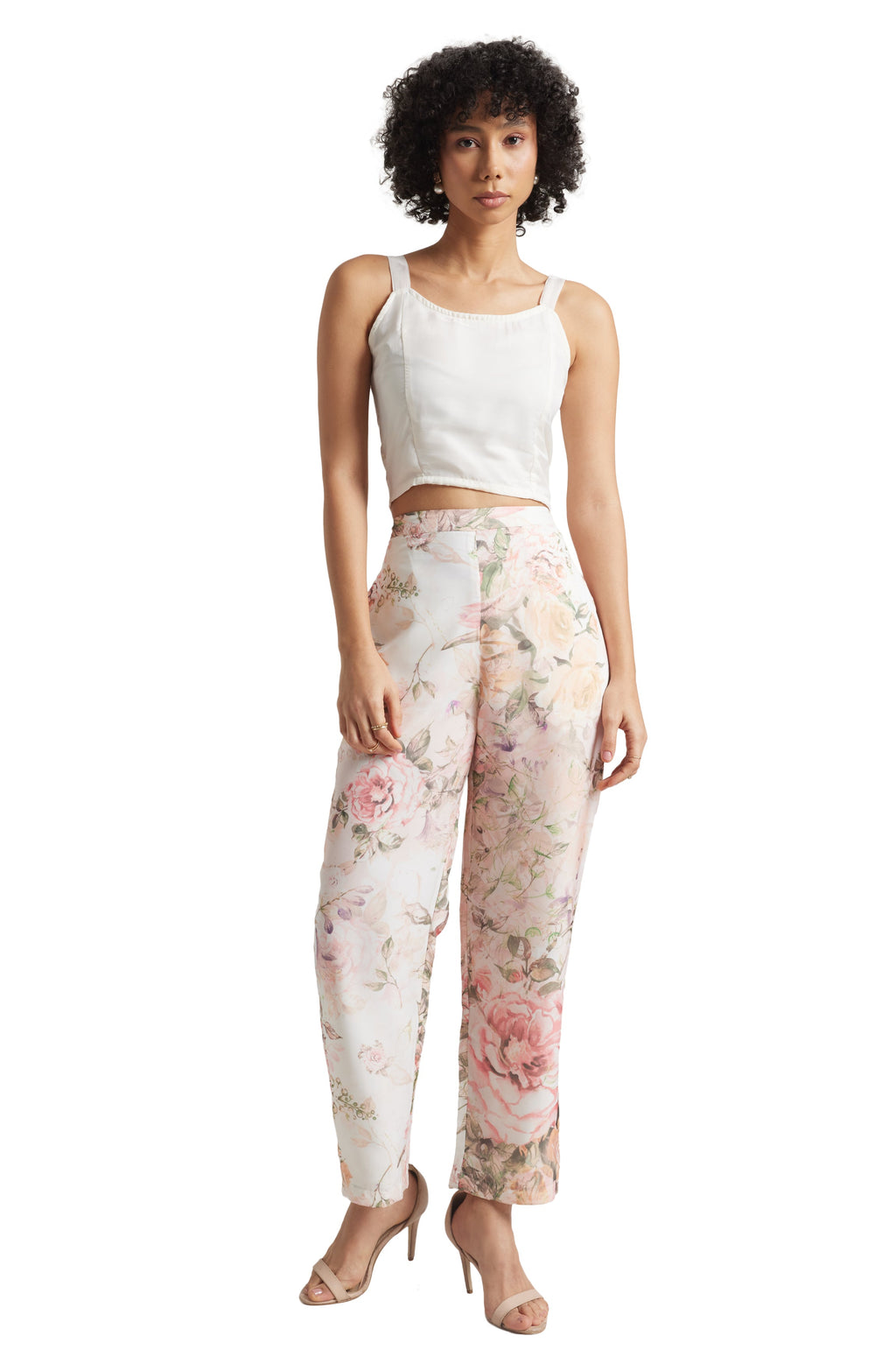 Zaccai Women's Beige Organza Floral Co-ord Set | Grocsy