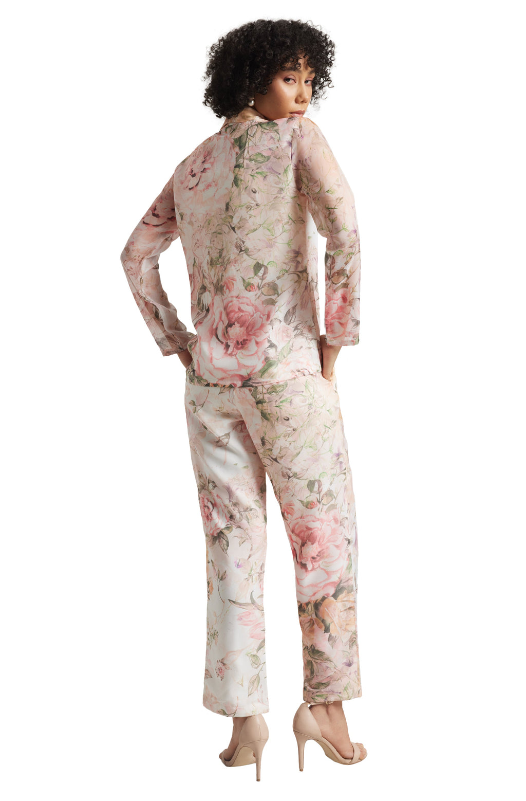 Zaccai Women's Beige Organza Floral Co-ord Set | Grocsy