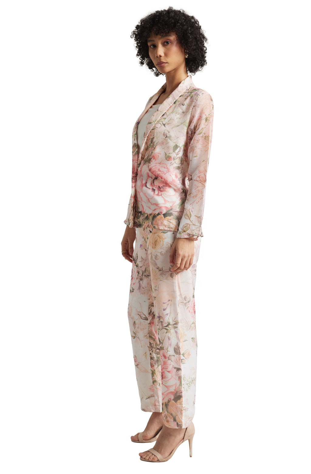 Zaccai Women's Beige Organza Floral Co-ord Set | Grocsy