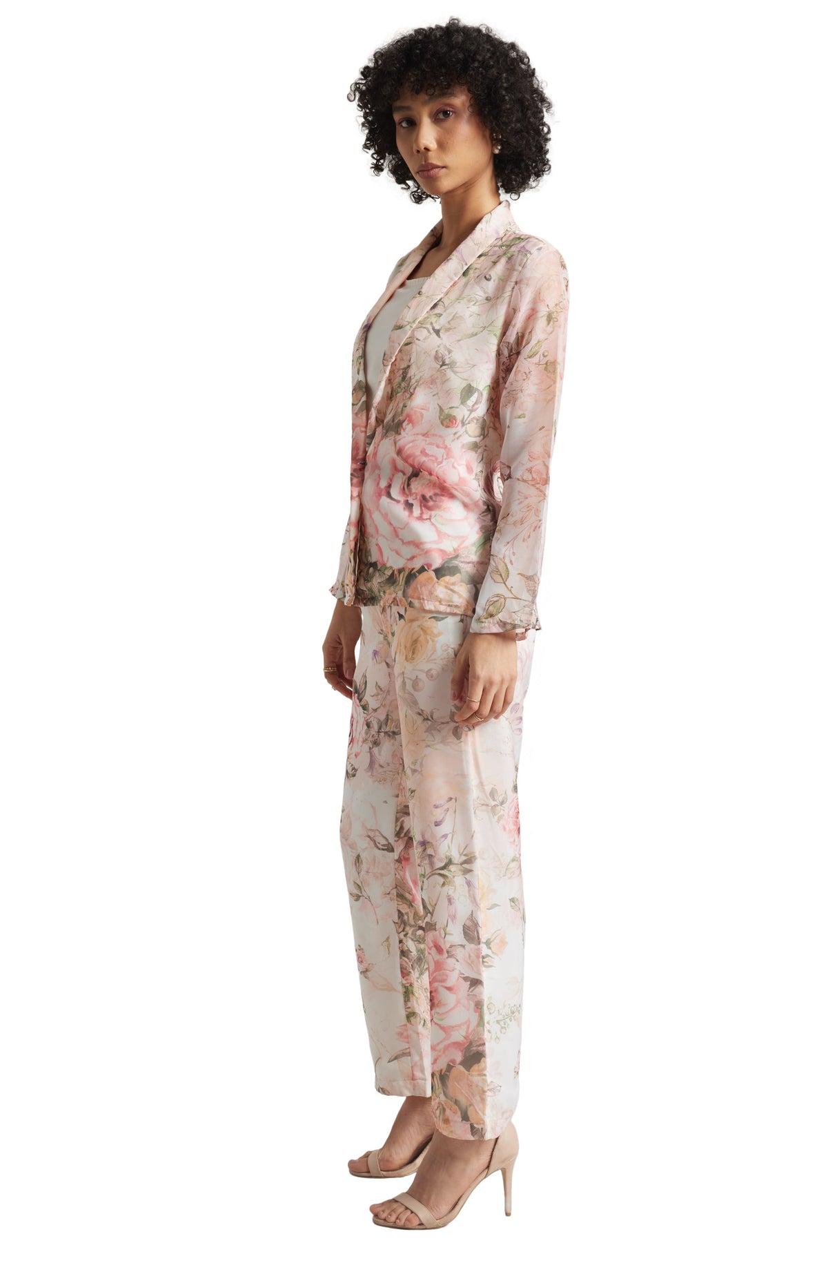 Zaccai Women's Beige Organza Floral Co-ord Set | Grocsy