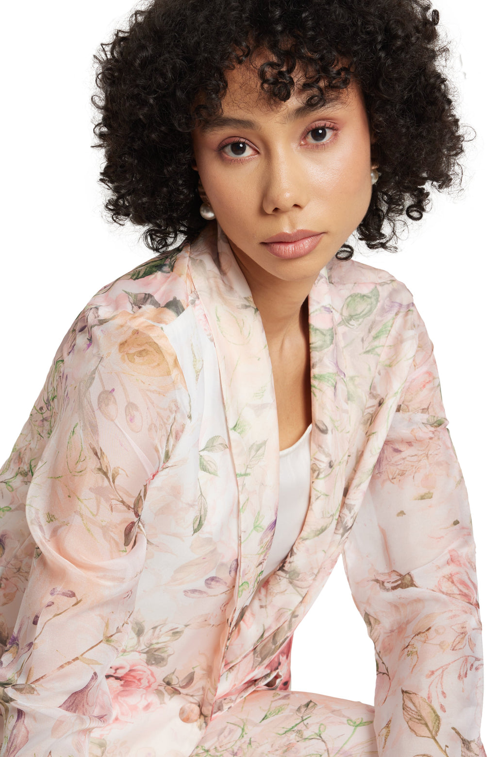 Zaccai Women's Beige Organza Floral Co-ord Set | Grocsy