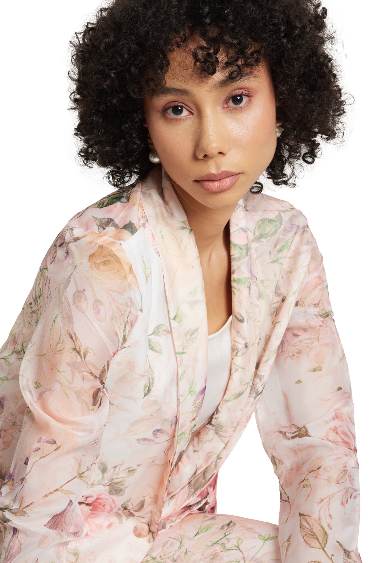Zaccai Women's Beige Organza Floral Co-ord Set | Grocsy