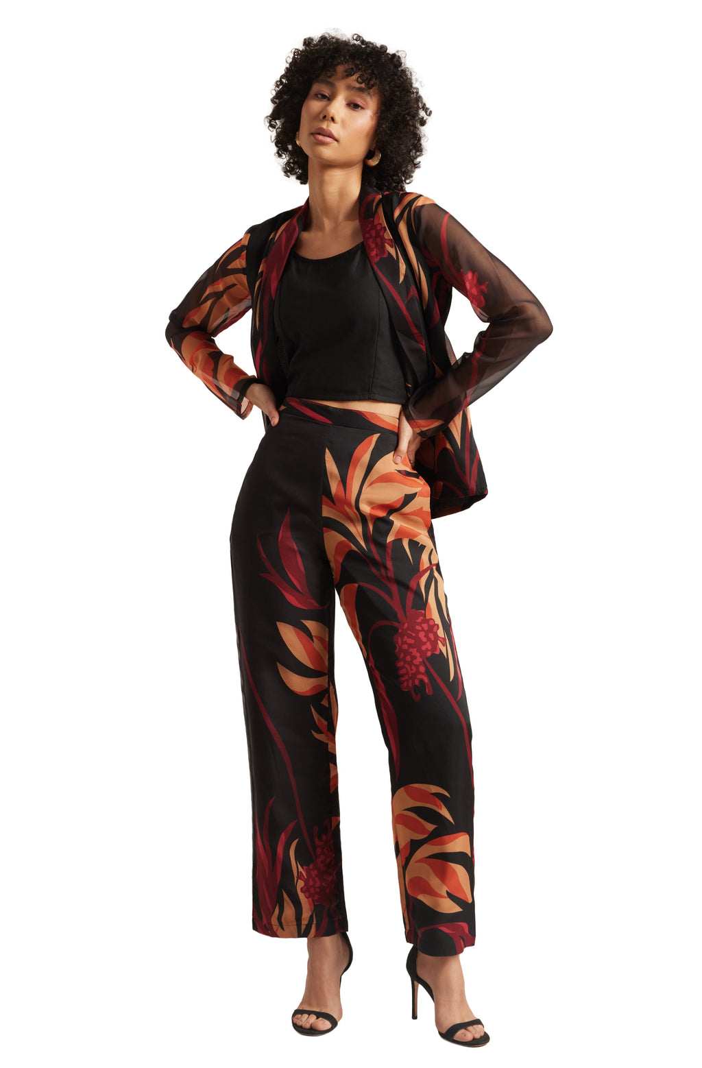 Zaccai Women's Black Organza Abstract Co-ord Set | Grocsy