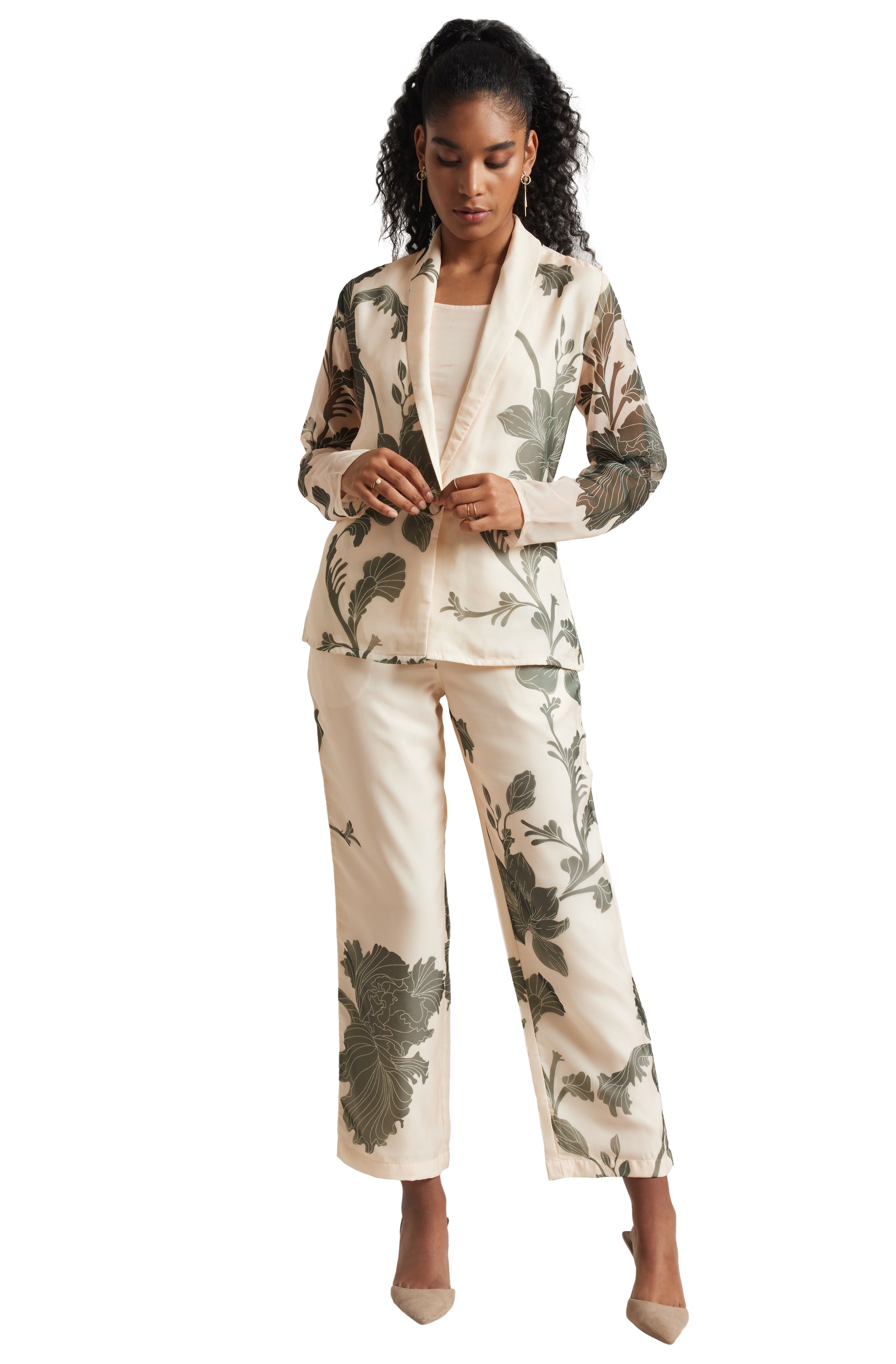 Zaccai Women's Cream Organza Floral Co-ord Set | Grocsy