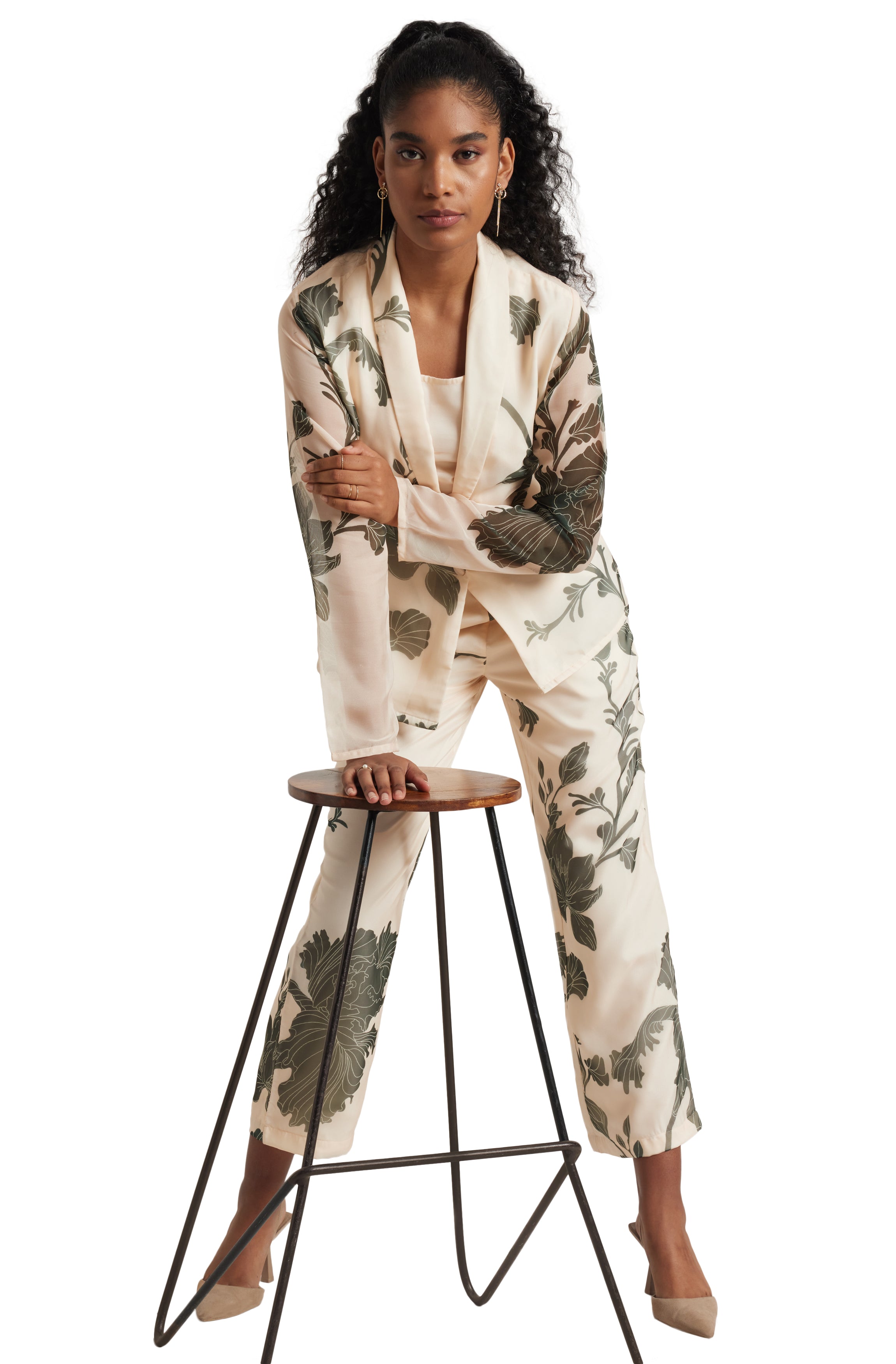 Zaccai Women's Cream Organza Floral Co-ord Set | Grocsy